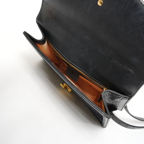 GUCCI Sylvie Sherry Line Ribbon Velour Shoulder Bag black WS25408