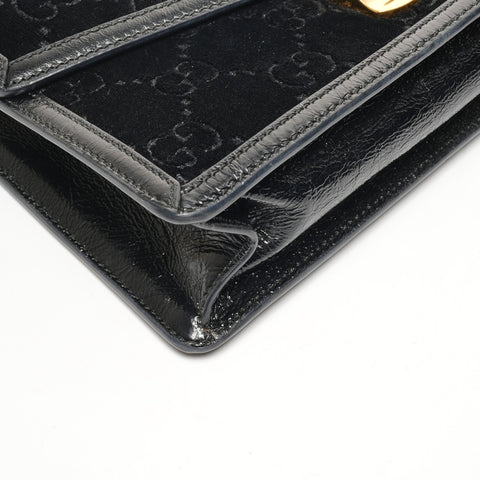 GUCCI Sylvie Sherry Line Ribbon Velour Shoulder Bag black WS25408