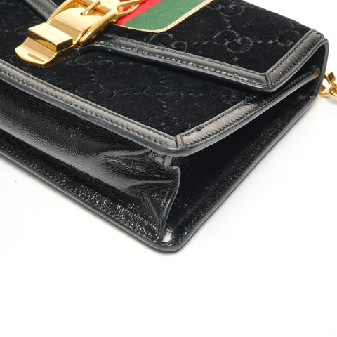 GUCCI Sylvie Sherry Line Ribbon Velour Shoulder Bag black WS25408