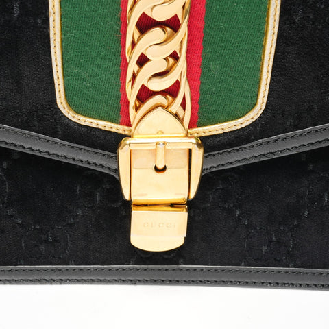 GUCCI Sylvie Sherry Line Ribbon Velour Shoulder Bag black WS25408