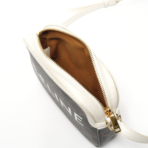 CELINE Triomphe PVB Camera Bag White with Logo Shoulder Bag Black White WS25414