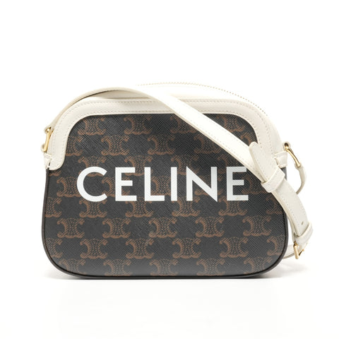 CELINE Triomphe PVB Camera Bag White with Logo Shoulder Bag Black White WS25414