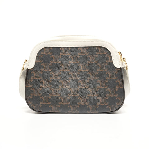 CELINE Triomphe PVB Camera Bag White with Logo Shoulder Bag Black White WS25414