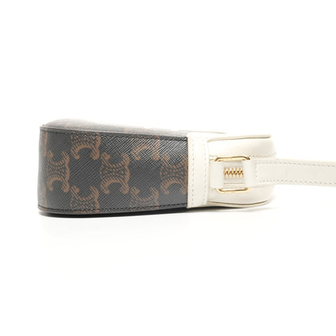 CELINE Triomphe PVB Camera Bag White with Logo Shoulder Bag Black White WS25414