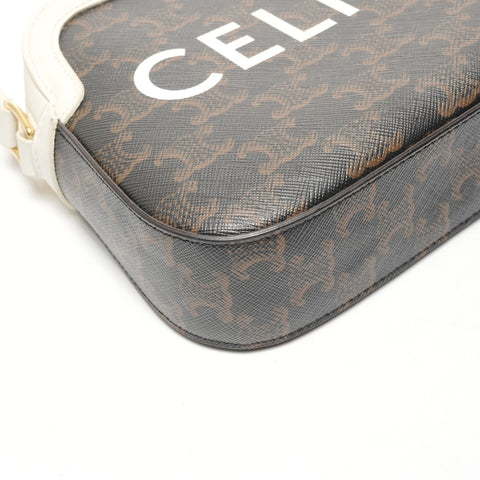CELINE Triomphe PVB Camera Bag White with Logo Shoulder Bag Black White WS25414
