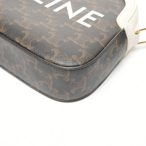 CELINE Triomphe PVB Camera Bag White with Logo Shoulder Bag Black White WS25414