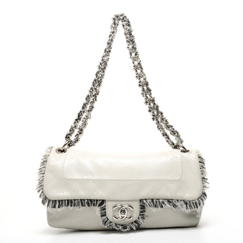 CHANEL No. 14 1996-1997 Wool Flap Tweed Chain Shoulder Bag gray WS25416