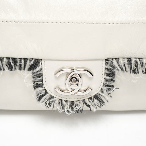 CHANEL No. 14 1996-1997 Wool Flap Tweed Chain Shoulder Bag gray WS25416