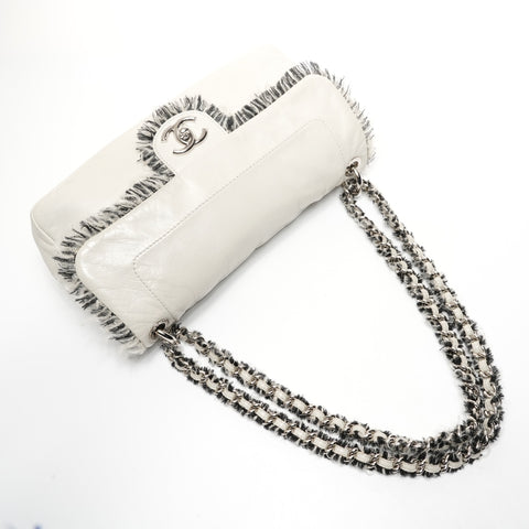 CHANEL No. 14 1996-1997 Wool Flap Tweed Chain Shoulder Bag gray WS25416