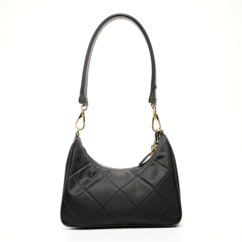 PRADA Nylon Saffiano Leather Hobo Bag with Chain Quilting Shoulder Bag black WS25422