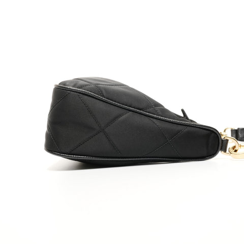 PRADA Nylon Saffiano Leather Hobo Bag with Chain Quilting Shoulder Bag black WS25422