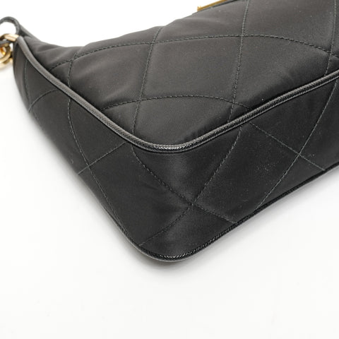 PRADA Nylon Saffiano Leather Hobo Bag with Chain Quilting Shoulder Bag black WS25422
