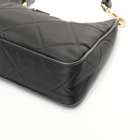 PRADA Nylon Saffiano Leather Hobo Bag with Chain Quilting Shoulder Bag black WS25422