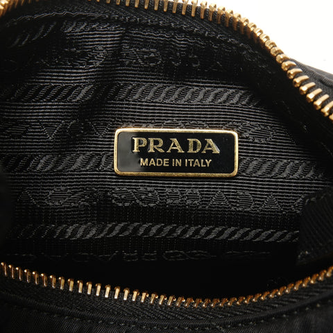 PRADA Nylon Saffiano Leather Hobo Bag with Chain Quilting Shoulder Bag black WS25422