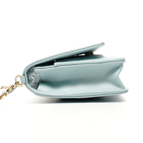 CHANEL Chain wallet with pearl and lambskin IC plate, matelasse Shoulder Bag blue WS25426