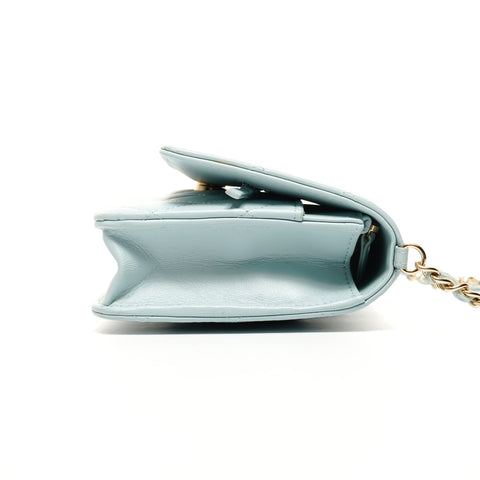 CHANEL Chain wallet with pearl and lambskin IC plate, matelasse Shoulder Bag blue WS25426