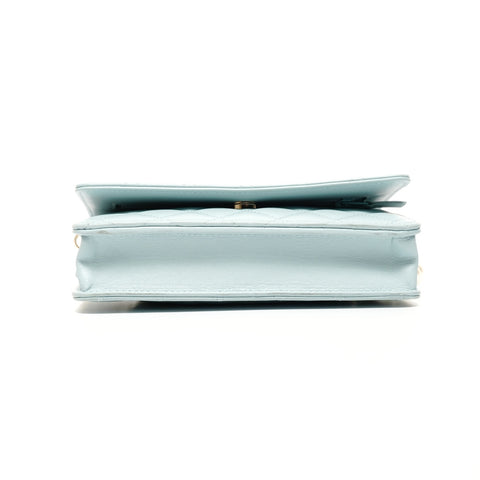 CHANEL Chain wallet with pearl and lambskin IC plate, matelasse Shoulder Bag blue WS25426