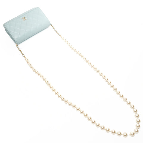 CHANEL Chain wallet with pearl and lambskin IC plate, matelasse Shoulder Bag blue WS25426