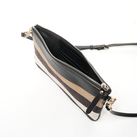 BURBERRY Nova Check Canvas Leather Shoulder Bag Brown WS25428