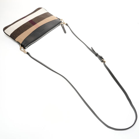 BURBERRY Nova Check Canvas Leather Shoulder Bag Brown WS25428