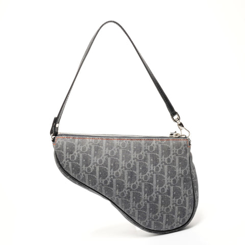 Christian Dior Trotter denim saddlebag Shoulder Bag Navy WS25435