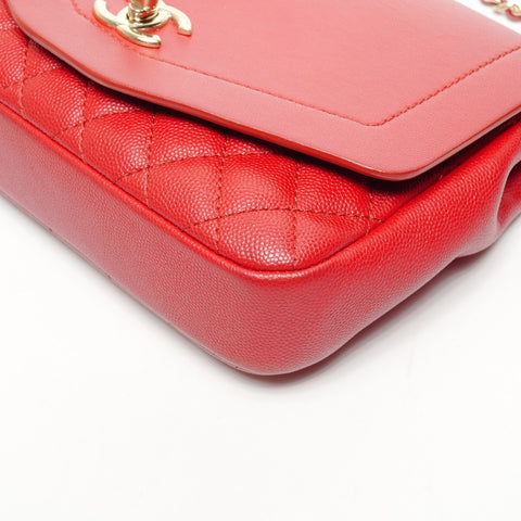 CHANEL 28th series 2019 Caviar and Lambskin Chain Flap Shoulder Bag Red WS25436