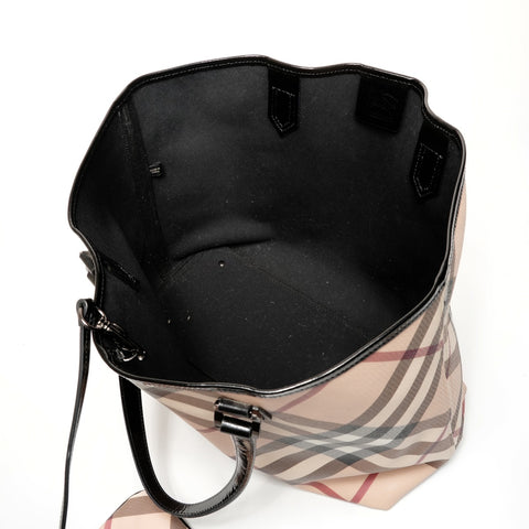 BURBERRY Coated canvas PVC Nova check with pouch Tote Bag beige WS25438