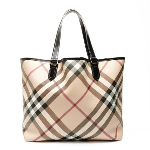 BURBERRY Coated canvas PVC Nova check with pouch Tote Bag beige WS25438