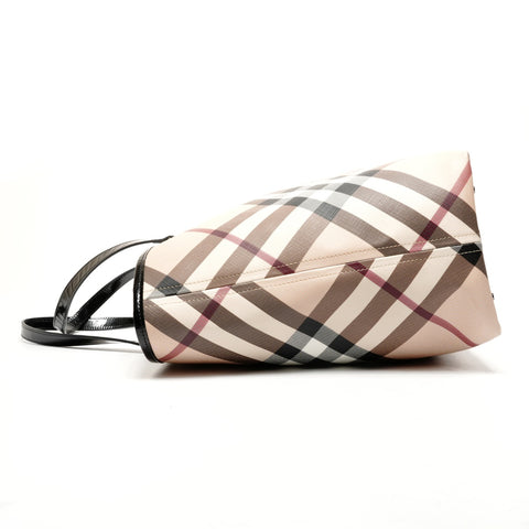 BURBERRY Coated canvas PVC Nova check with pouch Tote Bag beige WS25438