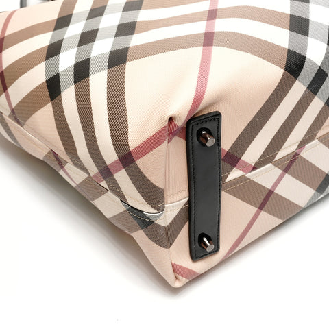 BURBERRY Coated canvas PVC Nova check with pouch Tote Bag beige WS25438