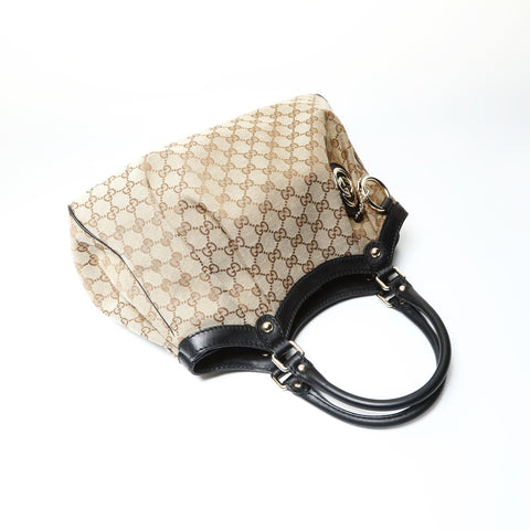 GUCCI GG Canvas 211944 Suki Schwarze Handtasche beige WS25439
