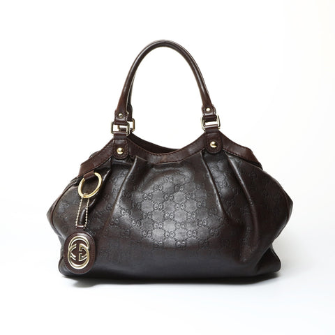 GUCCI GG Shima Leather Suki Handbag Brown WS25440