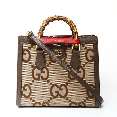 GUCCI GG Canvas Diana Bamboo Small Tote Bag 2-way 660195 Handbag beige WS25443