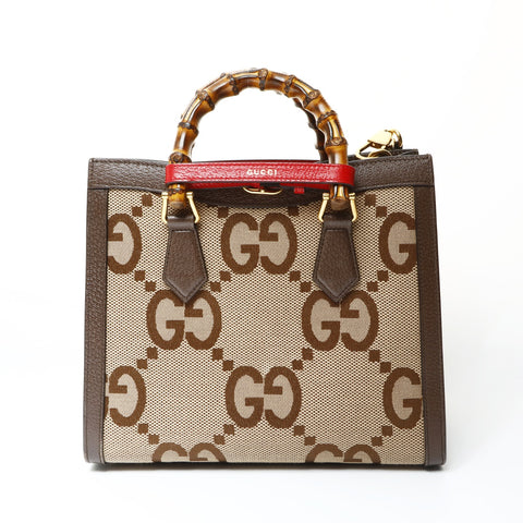 GUCCI GG Canvas Diana Bamboo Small Tote Bag 2-way 660195 Handbag beige WS25443