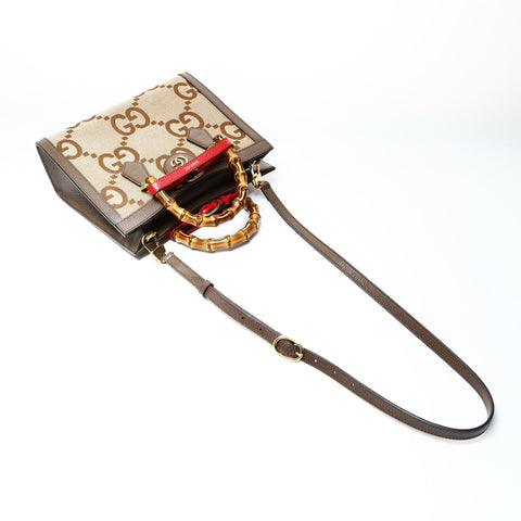 GUCCI GG Canvas Diana Bamboo Small Tote Bag 2-way 660195 Handbag beige WS25443