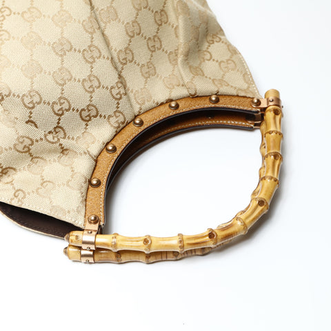 GUCCI GG canvas bamboo one belt Handbag beige WS25445