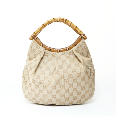 GUCCI GG canvas bamboo one belt Handbag beige WS25445