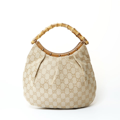 GUCCI GG canvas bamboo one belt Handbag beige WS25445
