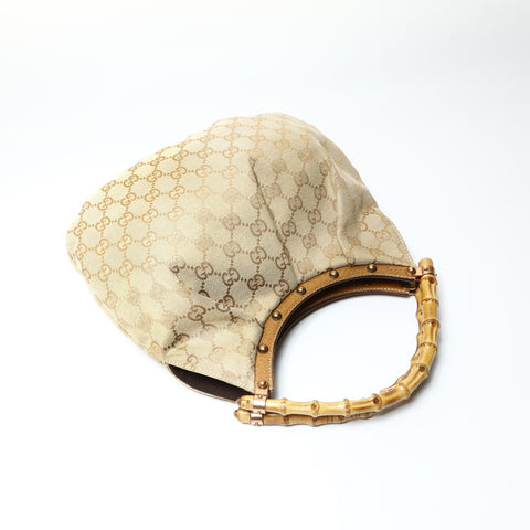 GUCCI GG canvas bamboo one belt Handbag beige WS25445