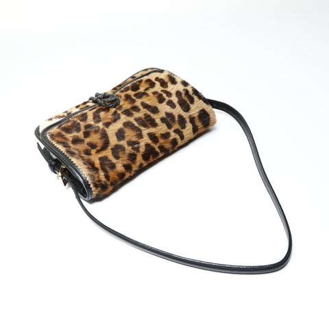LOEWE Leopard Pattern Harako Shoulder Bag Brown WS25449