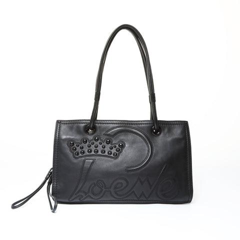 LOEWE Shopper Bag Handbag Logo Leather Anagram Tote Bag black WS25452