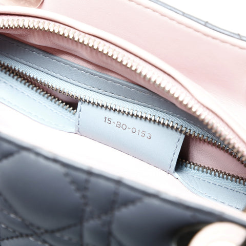 Christian Dior Lambskin Medium Lady Dior Silver Metal 2way Handbag multicolor WS25460