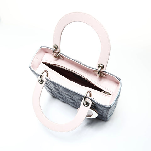 Christian Dior Lambskin Medium Lady Dior Silver Metal 2way Handbag multicolor WS25460