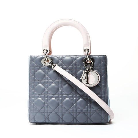 Christian Dior Lambskin Medium Lady Dior Silver Metal 2way Handbag multicolor WS25460