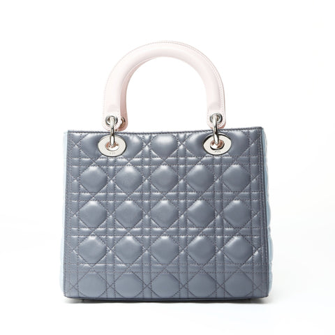 Christian Dior Lambskin Medium Lady Dior Silver Metal 2way Handbag multicolor WS25460