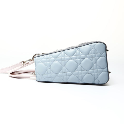 Christian Dior Lambskin Medium Lady Dior Silver Metal 2way Handbag multicolor WS25460