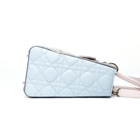 Christian Dior Lambskin Medium Lady Dior Silver Metal 2way Handbag multicolor WS25460