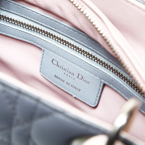 Christian Dior Lambskin Medium Lady Dior Silver Metal 2way Handbag multicolor WS25460