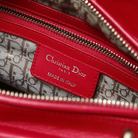 Christian Dior Lambskin Medium Lady Dior Silver Metal 2way Handbag pink WS25461