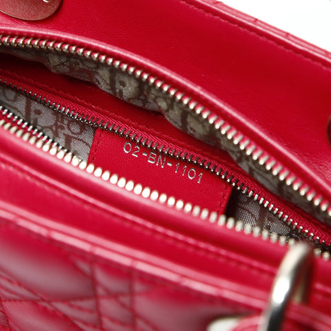 Christian Dior Lambskin Medium Lady Dior Silver Metal 2way Handbag pink WS25461